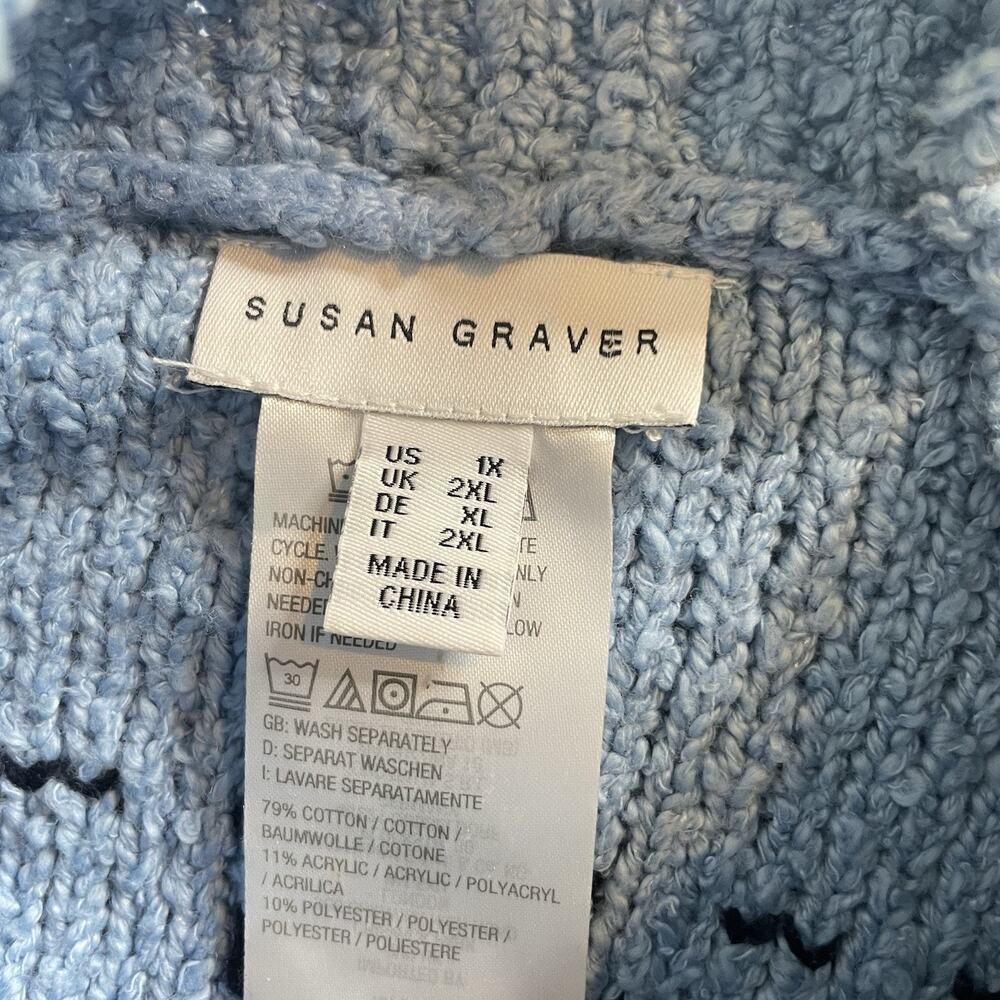 Susan Graver Womens Blue Striped Mock Turtleneck Sweater‎ Size 1X Slouchy Casual - Picture 5 of 12